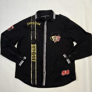 Christian Audigier Shirt Mens XL Black Racing Motorcycle Garage Parts Cotton 58